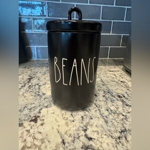 Rae Dunn Black Ceramic Beans Canister